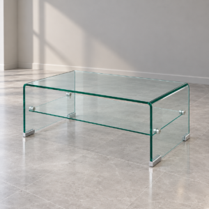 Modern Tempered Glass Coffee Table with Lower Shelf