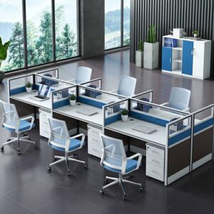 Blue 6 way office workstation