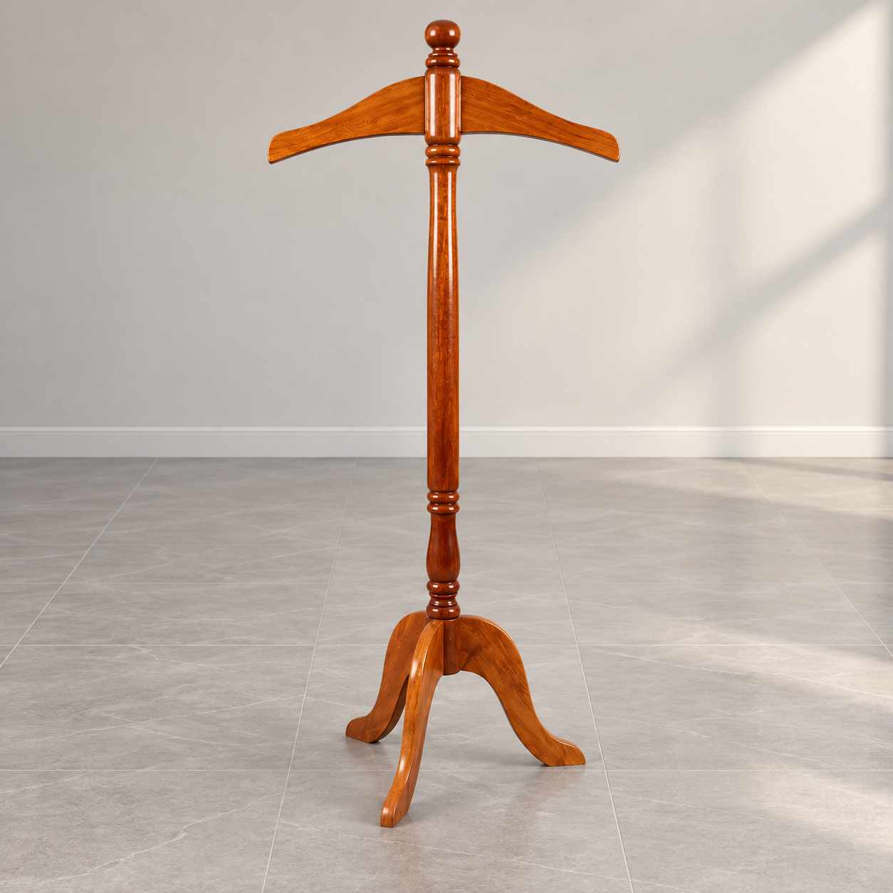 Executive wooden office coat hanger with freestanding three-leg base