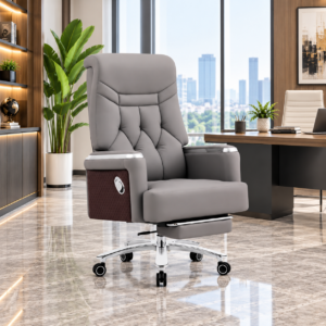 Grey Reclining Executive Office Chair with Footrest