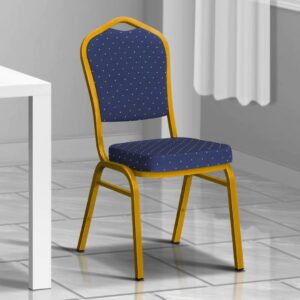 Blue heavy duty banquet chair with steel frame