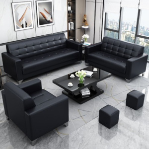 6 Seater Executive Office Sofa Set – Black Leather