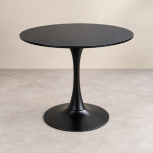 Black Tulip Pedestal Dining Table with Waterproof Wooden Top