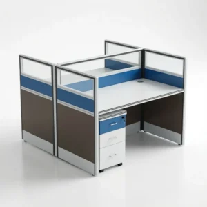 2-Way Blue Office Workstation with Privacy Partitions