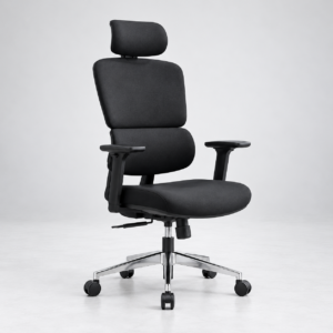 Black Fabric High-Back Office Chair with Adjustable Headrest & Recline