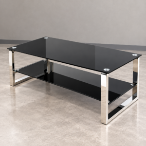 Black Glass Coffee Table with Lower Shelf – 1.2m × 0.6m
